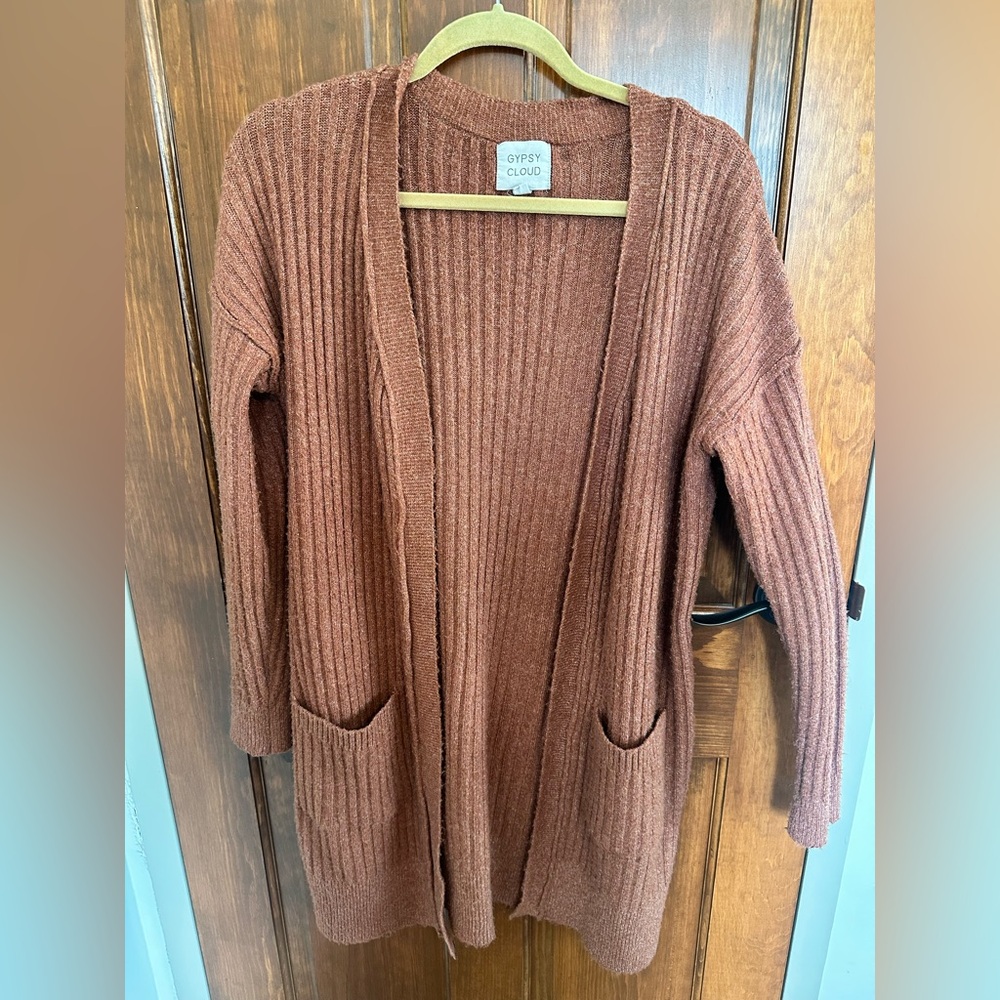Women's Ribbed Open-Front Cardigan in Rust